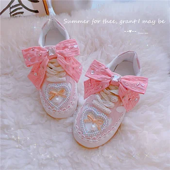 Sweet Dream buty sportowe z okrągłą głowicą, różowa koronka szpilka, akrylowe, bowknot, piękna wróżka, jesienne buty damskie na platformie 0