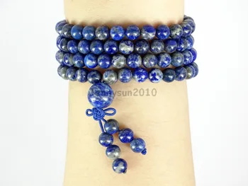 Naturalny Lapis lazuli 6 mm Kamienie Kamień Buddyjski 108 Koraliki Modlitwa Mała Uniwersalna Elastyczna Bransoletka Naszyjnik 5 Nici/Opakowanie