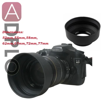 52 mm, 55 mm, 58 mm, 62 mm, 67 mm, 72 mm, 77 mm 3-Stopniowa Składana gumowa osłona przeciwsłoneczna obiektywu pielęgnacyjne 3 w 1 garnitur dla firmy Canon i Nikon dla Pentax DSLR