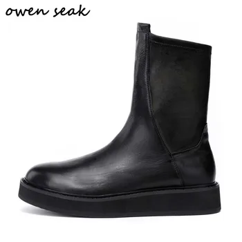 Owen Seak/męskie buty do jazdy konnej Z naturalnej skóry, Wysokie Botki, które Zwiększają Wzrost, Luksusowe Buty Codzienne buty Chelsea na płaskiej podeszwie, Jesienno-zimowe buty